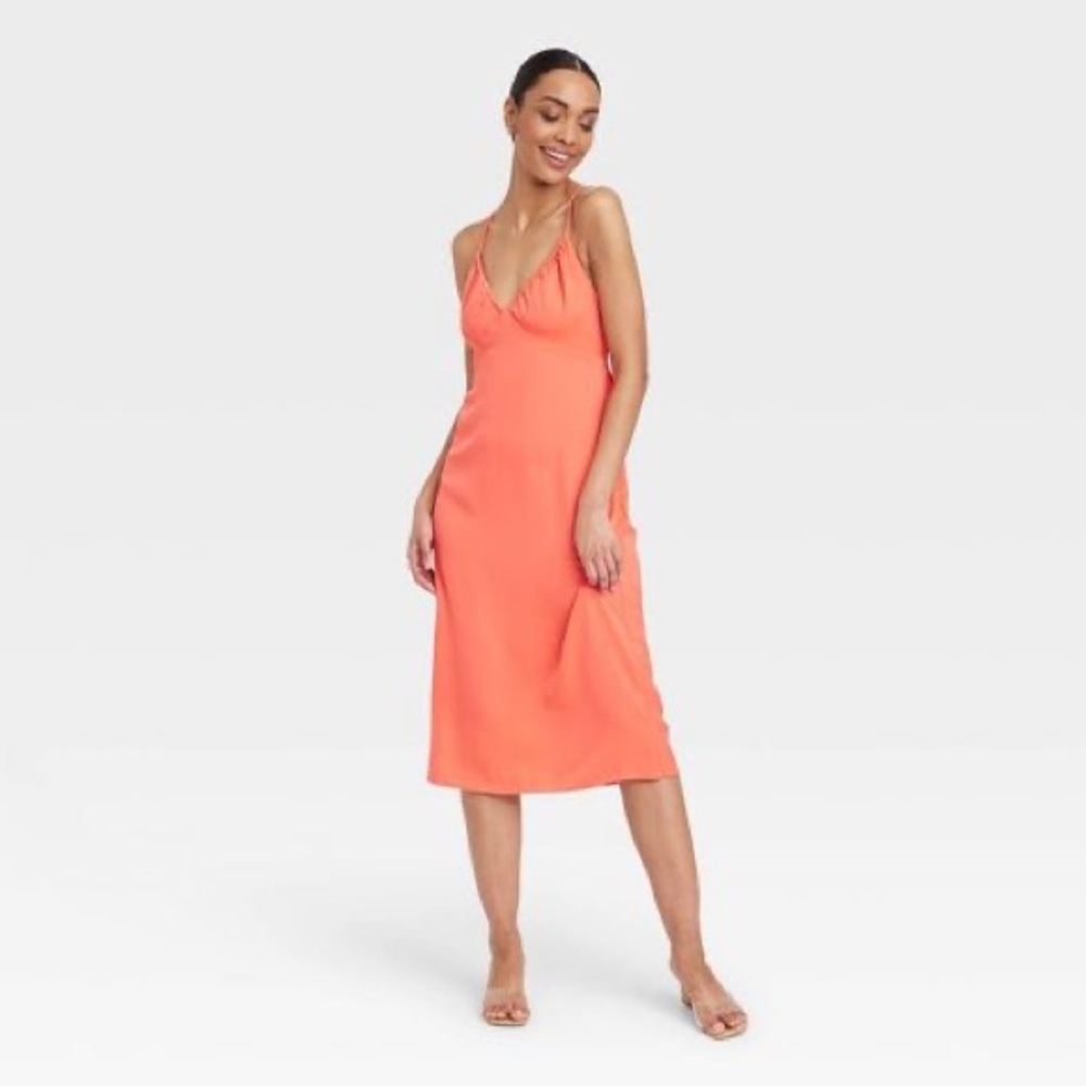 Bright orange midi dress